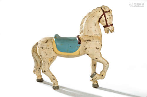 Horse in carved and polychrome wood.