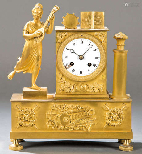 Empire watch in gilded bronze, a woman playing man…