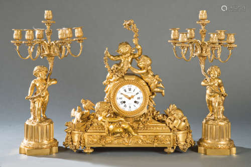 Napoleon III chimney clock, Louis XVI style in gil…