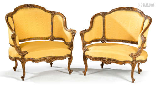Pair of Louis XV style bergere armchairs in carved…