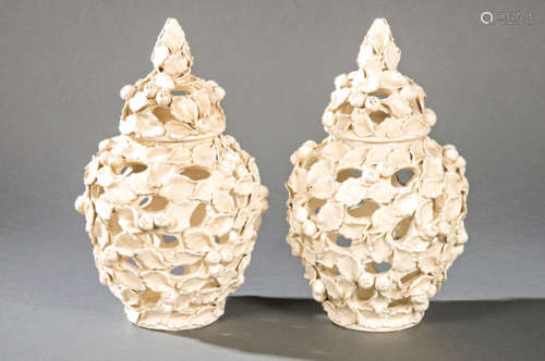 Pair of tibres in earthenware and glazed in white …