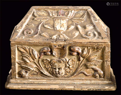 Renaissance Eucharistic casket, of stucco, carved,…