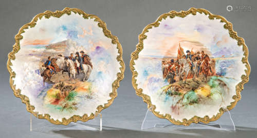 Pair of enameled and painted porcelain plates of L…