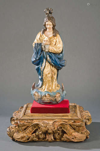 Virgin with Child in polychrome and golden terraco…