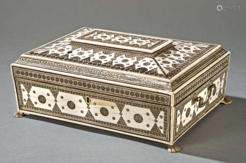 Anglo Indian sewing box with mosaic marquetry type…