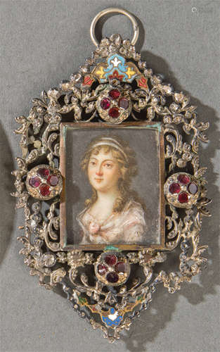 Countess of Carba miniature painted in tempera, Fr…