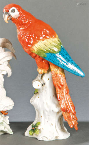 Enameled porcelain macaw from Weingarten, Germany,…