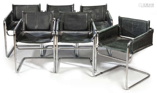 Set of six cantilever type chairs with chromed met…