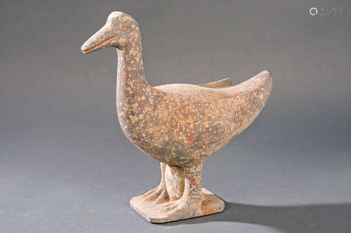 Decorated gray terracotta duck figure, China, Han …