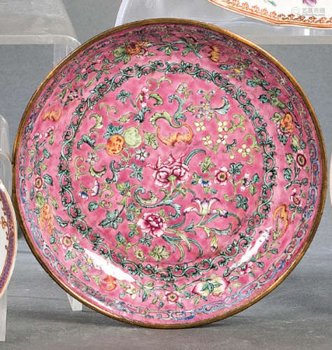 Plate polished enameled metal and hand painted