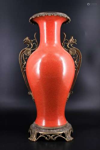 Large Qing Porcelain Red Glaze Vase