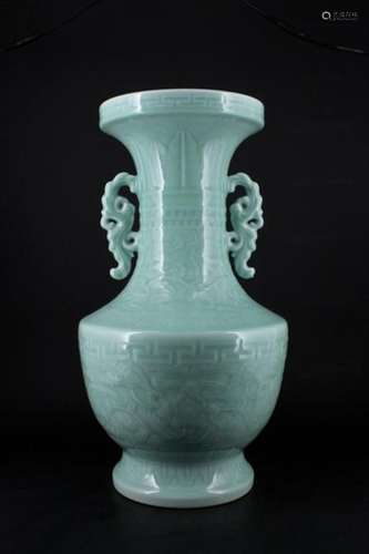 Large Chinese Qing Porcelain Light Blue Vase