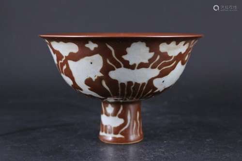 Chinese Ming Porcelain Brown&White Fish Handle Cup