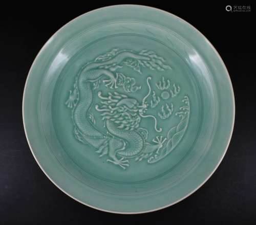 Large Chinese Qing Porcelain LongQuan Dragon Plate