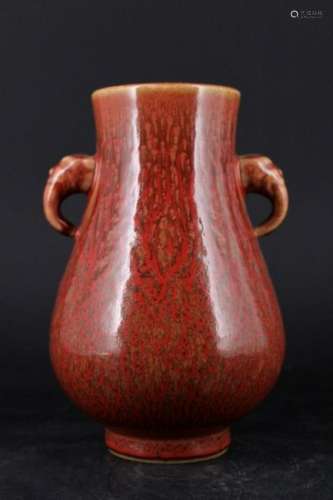 Chinese Qing Porcelain Flame Red Glaze Vase