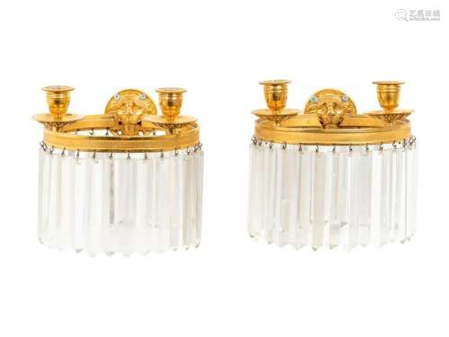 A Pair of Empire Style Gilt Bronze Two-Light Sconces