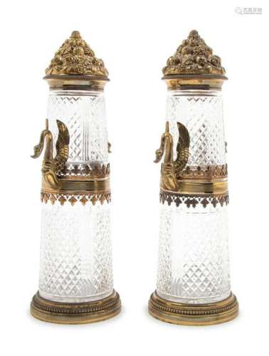 A Pair of Empire Style Gilt Bronze Mounted Cut Glass