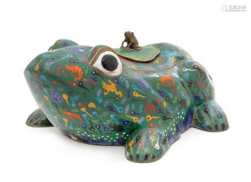 A Chinese Cloisonne Enamel Frog-Form Covered VesselÂ