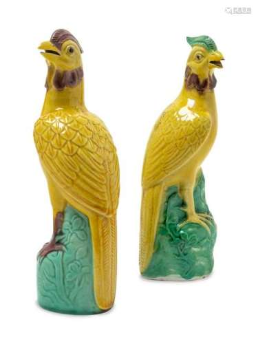 A Pair of Chinese Export Porcelain Figures of Roosters