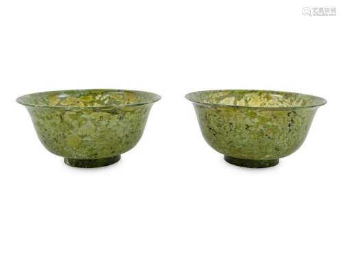 A Pair of Spinach Jade Bowls