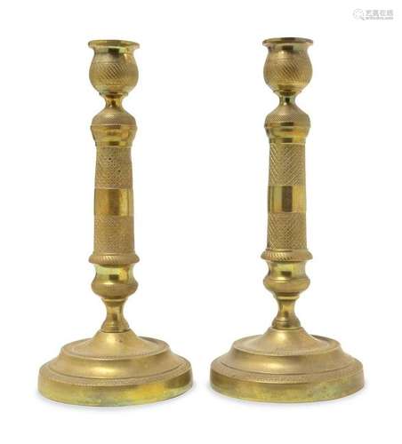 A Pair of Neoclassical Style Brass Candlesticks