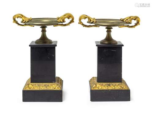 A Pair of Neoclassical Gilt Bronze and Slate Tazze