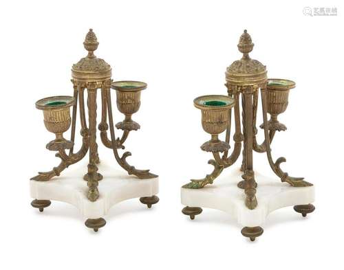 A Pair of Neoclassical Gilt Bronze Two-Light Candelabra