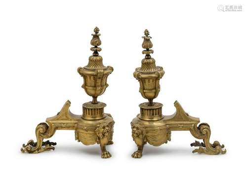 A Pair of French Gilt Bronze Chenets