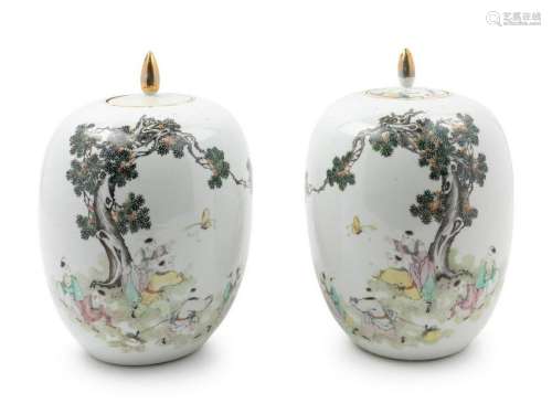 A Pair of Chinese Porcelain Covered JarsÂ