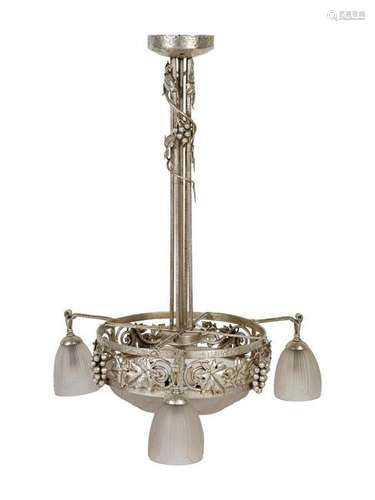 An Art Deco Bronze and Glass ChandelierÂ