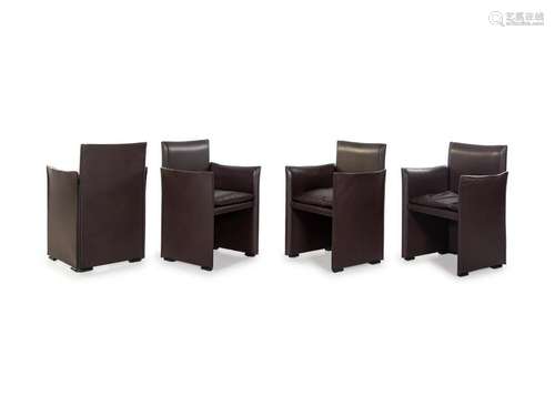 A Set of Eight Leather-Upholstered Armchairs