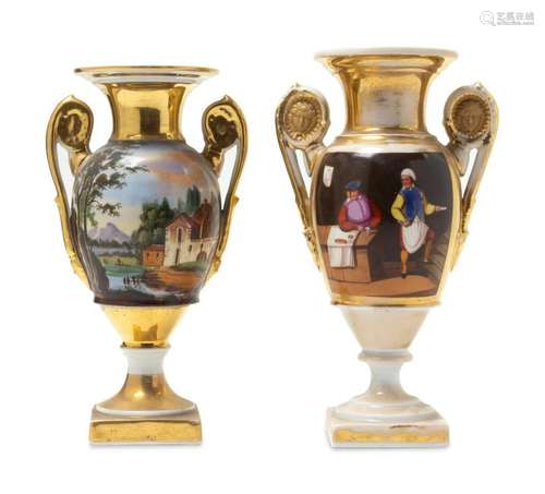 A Pair of Paris Porcelain Topographical Vases