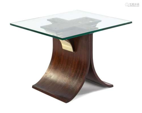 A Modernist Wood Veneer and Glass Side Table