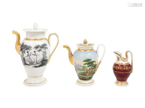 Three Associated Paris Porcelain Pitchers