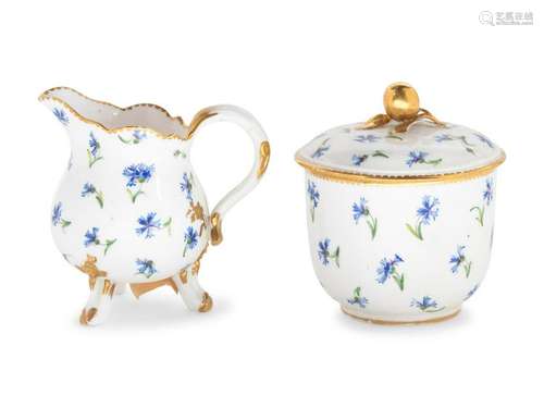 A Sevres Porcelain Creamer and Sugar