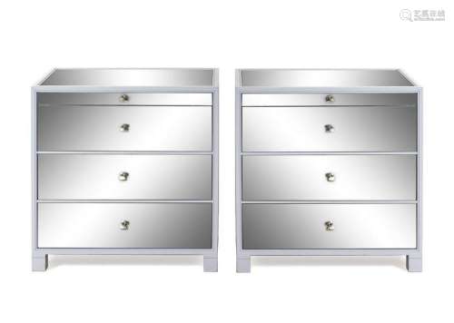 A Pair of Custom Silvered Glass Mounted Painted Bedside