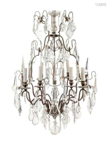 A French Brass and Glass Eight-Light Chandelier