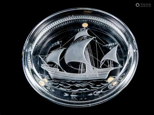 A Lalique Etched Glass Santa Maria Dish