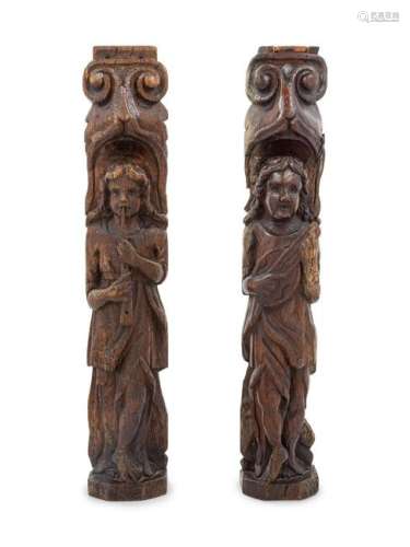 A Pair of Carved Wood Figureheads