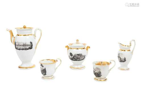 A German Five-Piece Topographical Porcelain Tea Service