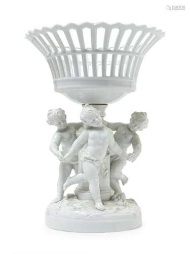 A Continental Blanc-de-Chine Figural Center Bowl