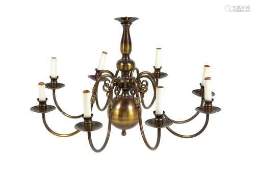 A Dutch Baroque Style Brass Chandelier Diameter 27