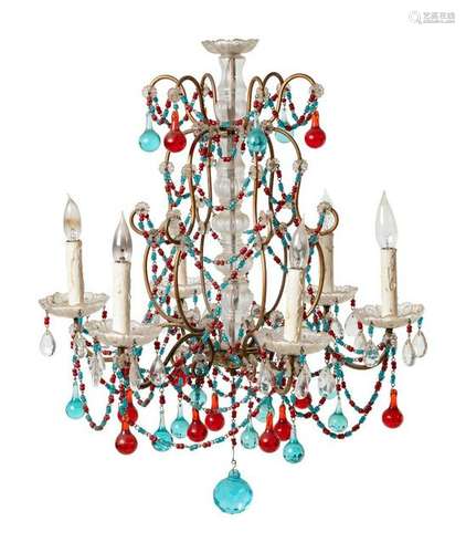 A Beaded and Cased Glass Six-Light Chandelier