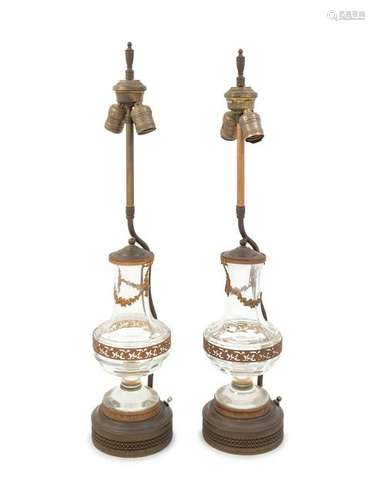 A Pair of Gilt Metal Mounted Glass Jars