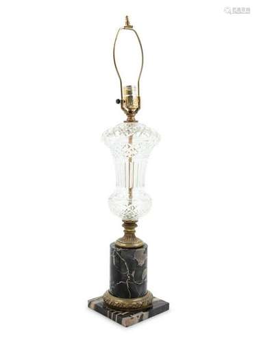 A Gilt Bronze, Molded Glass and Marble Table Lamp