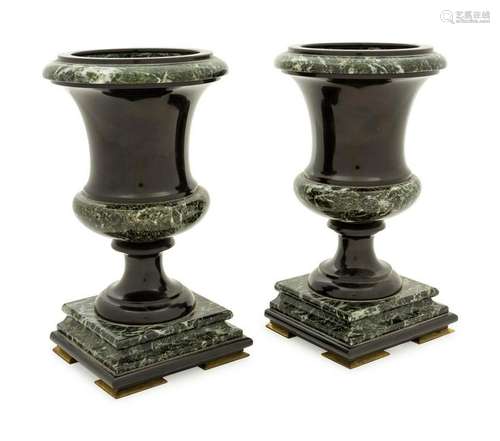 A Pair of Continental Two-Tone Marble Urns