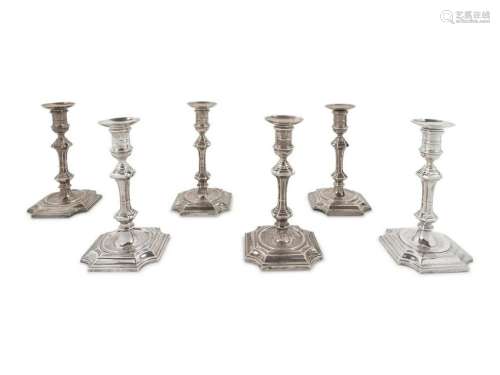 A Set of Six English Silver Candlesticks