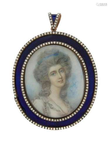 A Continental Enamel and Seed Pearl Decorated Portrait