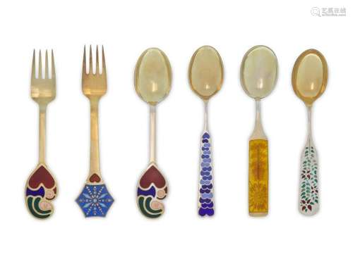 A Group of Danish Silver-Gilt and Enameled Christmas