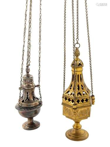 A Continental Brass Thurible and a Pewter Thurible